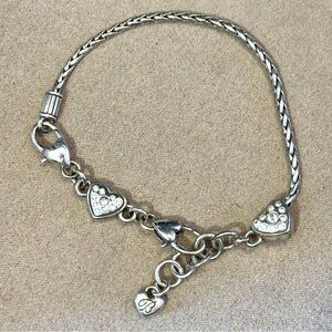 Brighton Heart Slide bracelet Silver with crystal accents Holds charms & beads